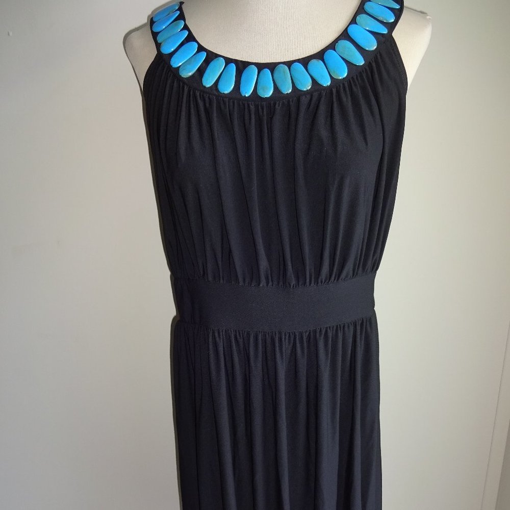 Womens Black Haani Women Sleeveless Dress 1X Faux Turquoise Beads